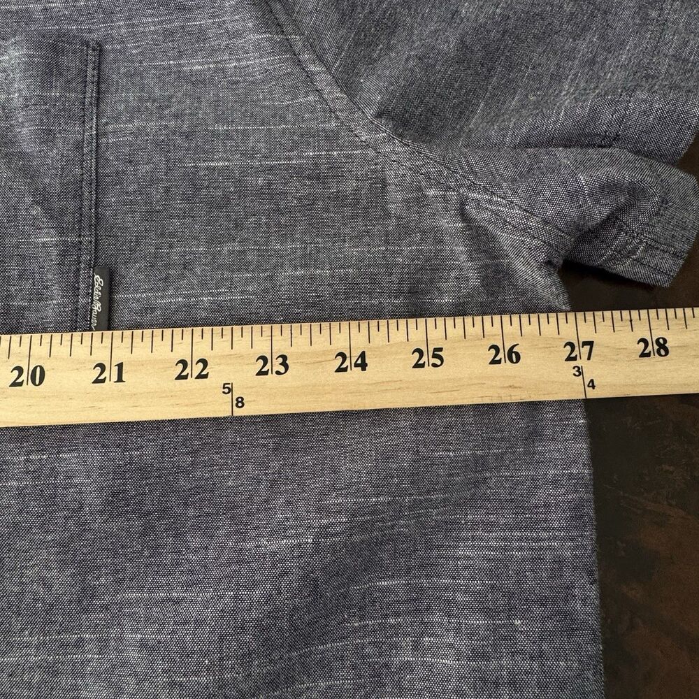 Eddie Bauer Button Up Shirt Men XXL Gray Blue Chambray NWT Short Sleeve Cotton - Picture 12 of 14
